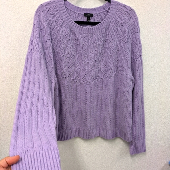Talbots Lilac Pointelle Round Yoke Cotton Wool Blend Sweater sz XL - Picture 4 of 10